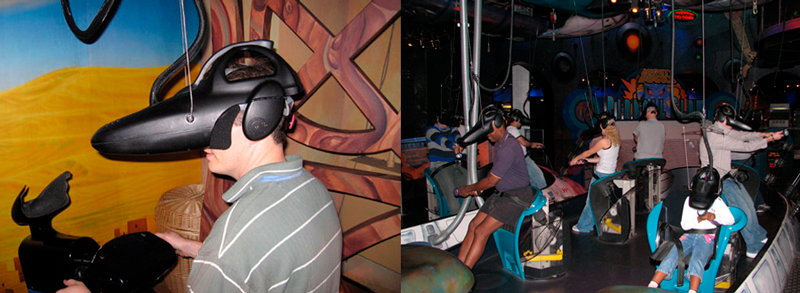 Óculos de realidade virtual no Disney Quest.