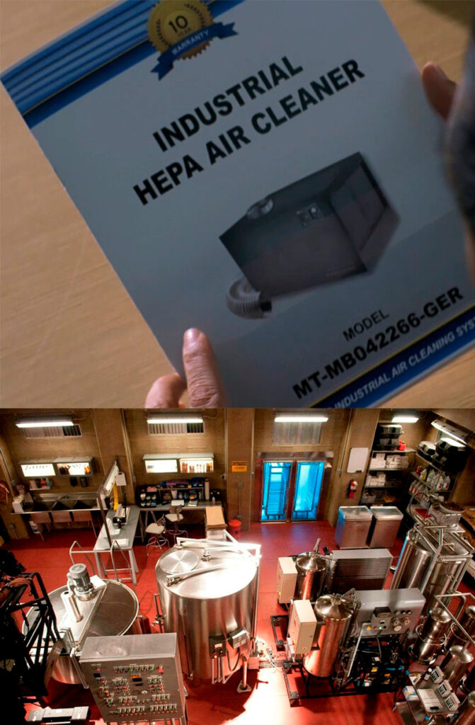 Anúncio do filtro de ar HEPA e um laboratório construído pela empresa.
